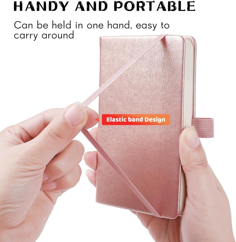 Animusphere 2Pack Pocket Notebook Small Notebook Journal Notebook 4 inches x 5.7 inches 200 Pages Leather Cover With Pen Holder Page Marker Ribbons (Rose Gold) - Image 4
